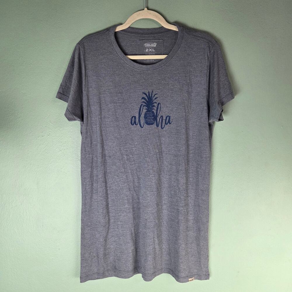 Cariloha Womens Gray Pineapple Aloha Short Sleeve Tee Shirt Size 2XL Lightweight